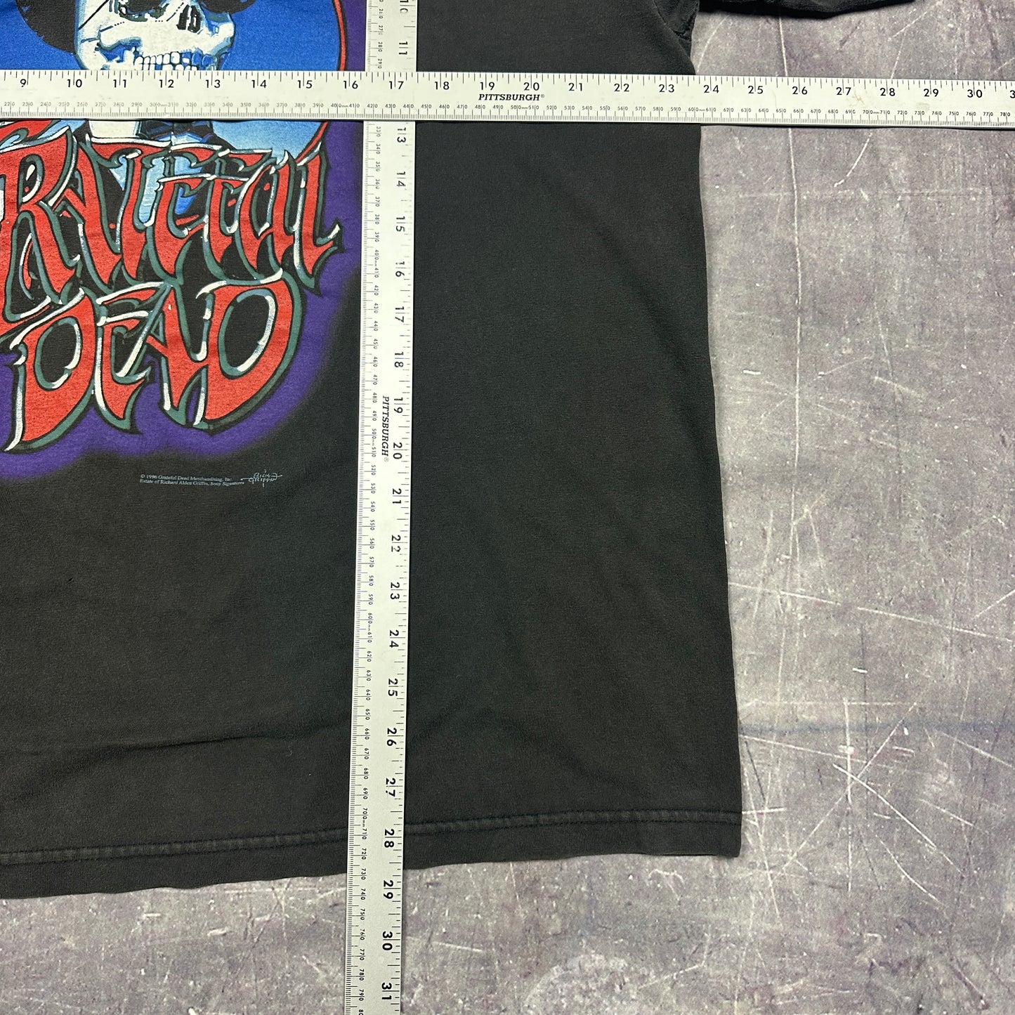 1996 Faded Black Rick Griffin Grateful Dead Skull Top Hat Graphic Shirt XL C53