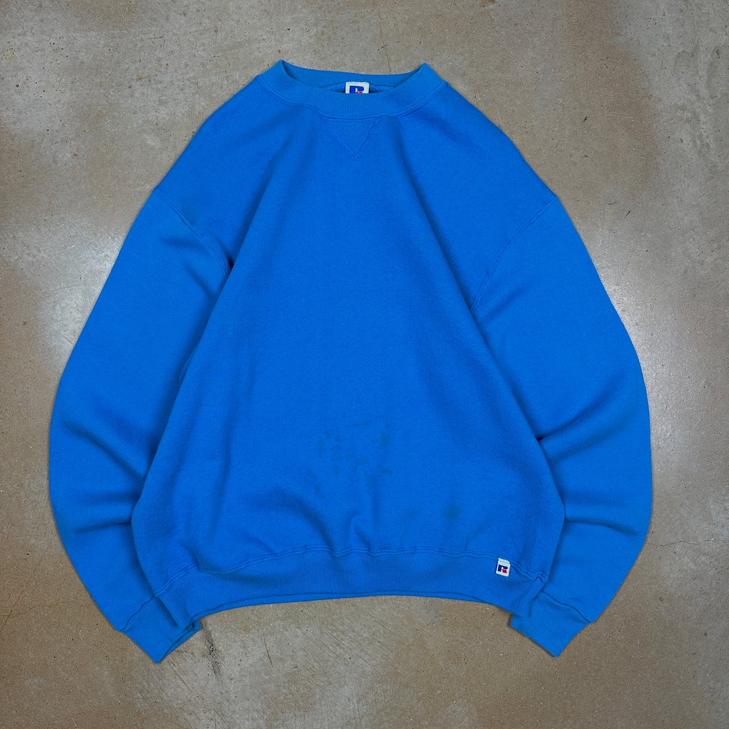 80s Baby Blue Russell Athletic Blank Essential Crewneck Sweatshirt L Q69