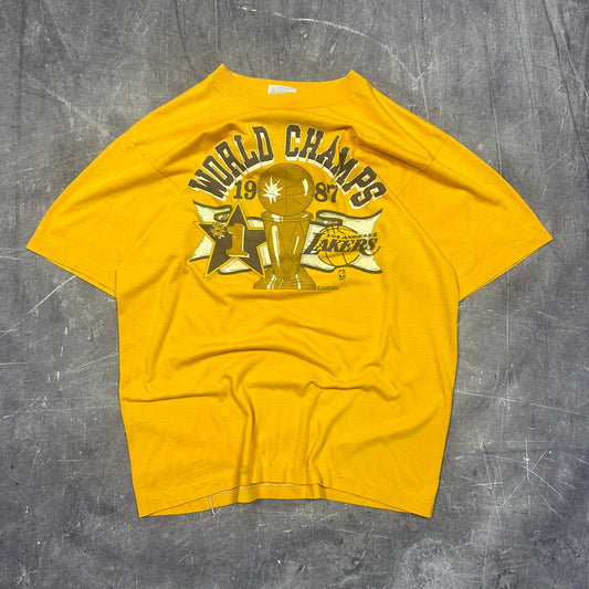 1987 Yellow Los Angeles Lakers NBA World Champions Shirt M N44