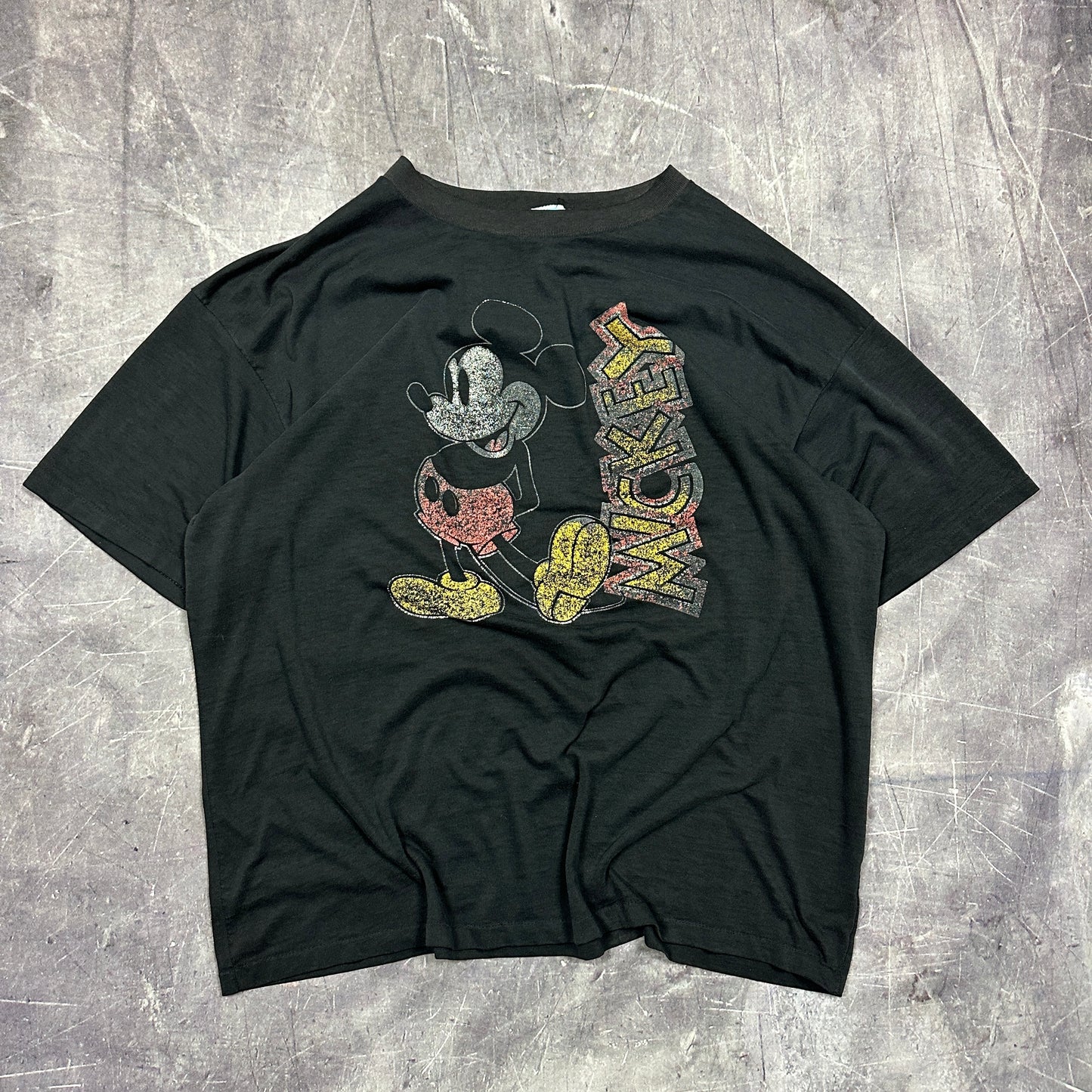 90s Faded Black Mickey Mouse Graphic Shirt XL A87