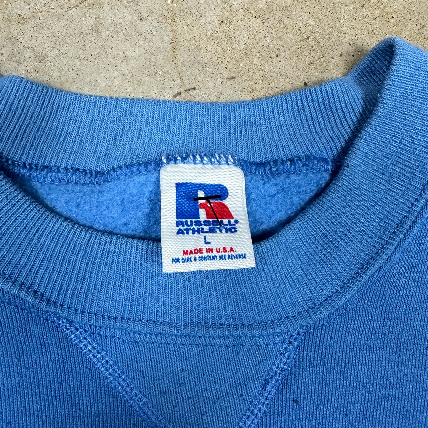 80s Baby Blue Russell Athletic Blank Essential Crewneck Sweatshirt L Q69