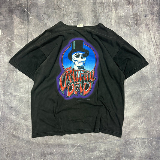 1996 Faded Black Rick Griffin Grateful Dead Skull Top Hat Graphic Shirt XL C53