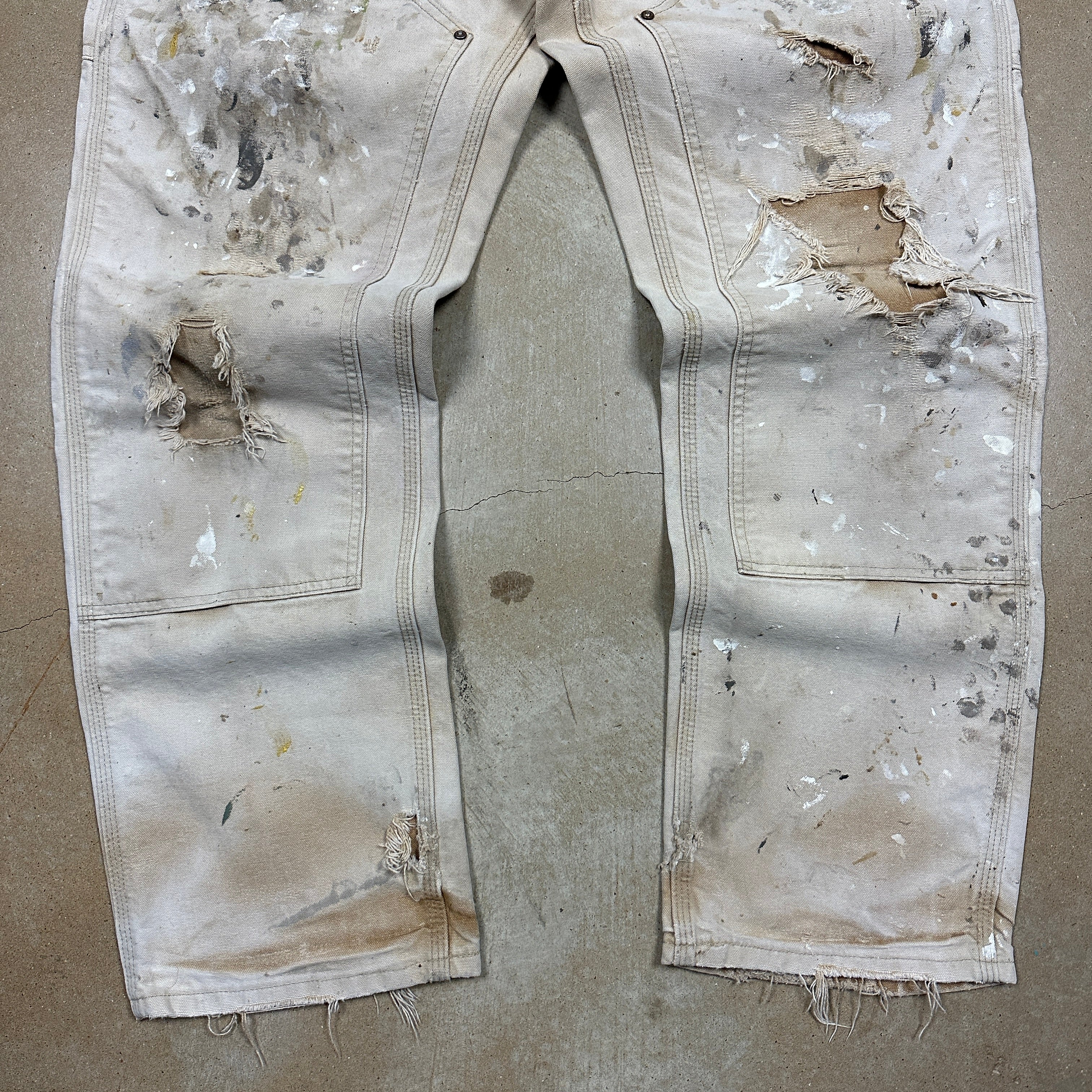 Vintage 1990s Carhartt Beige Distressed Double Knee Work Pants