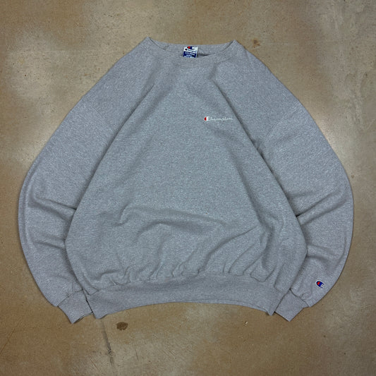 90s Light Gray Champion Essential Spellout Sweatshirt XL P09