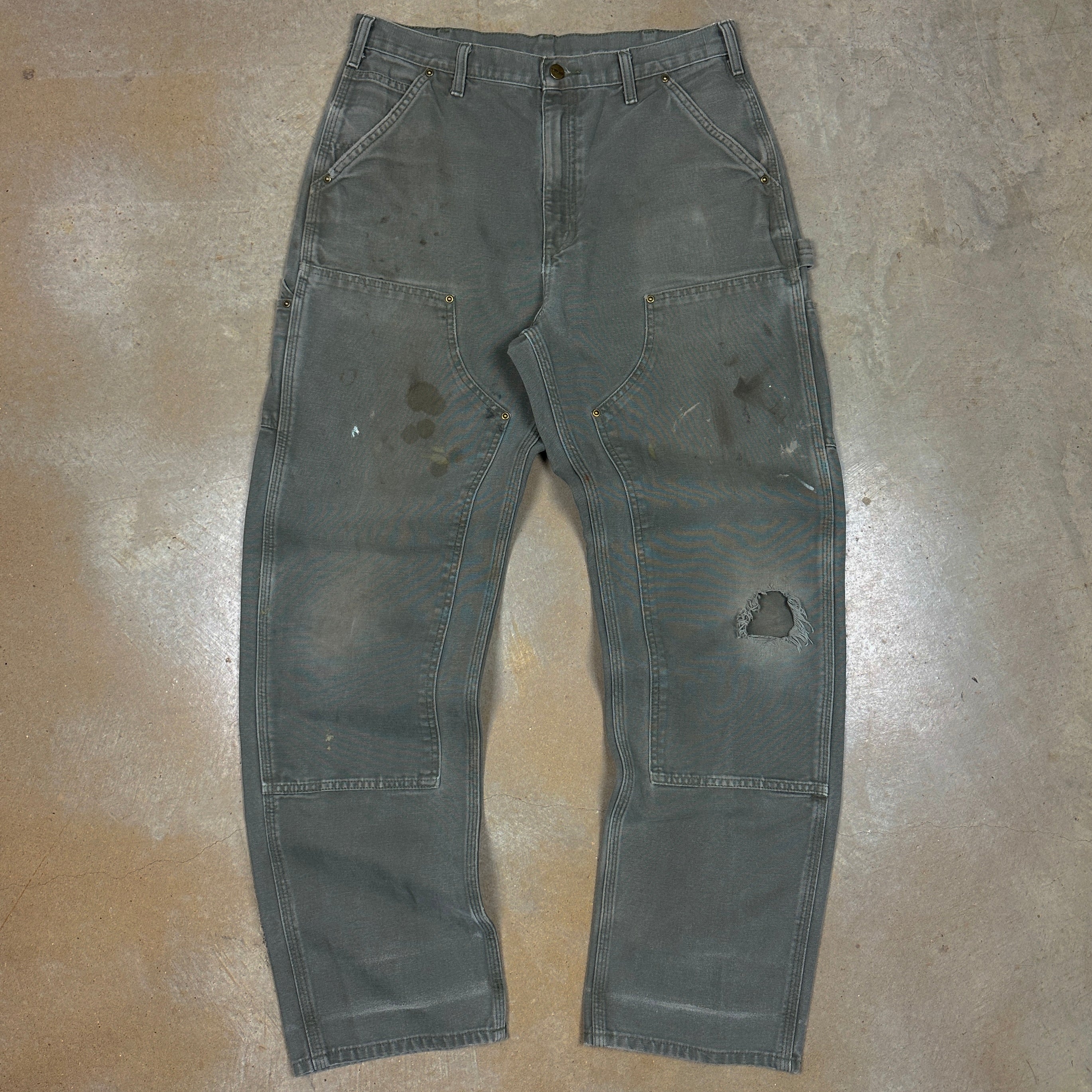 00s Green Distressed Carhartt Double Knee Carpenter Pants 33x32