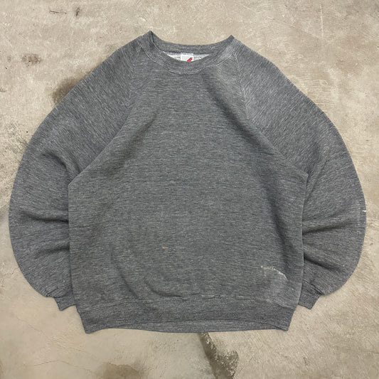 90s Gray Raglan Blank Crewneck Sweatshirt L Q41